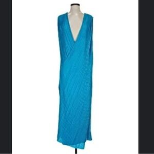 Zara Bright Turquoise Pleated V-Neck Maxi Dress